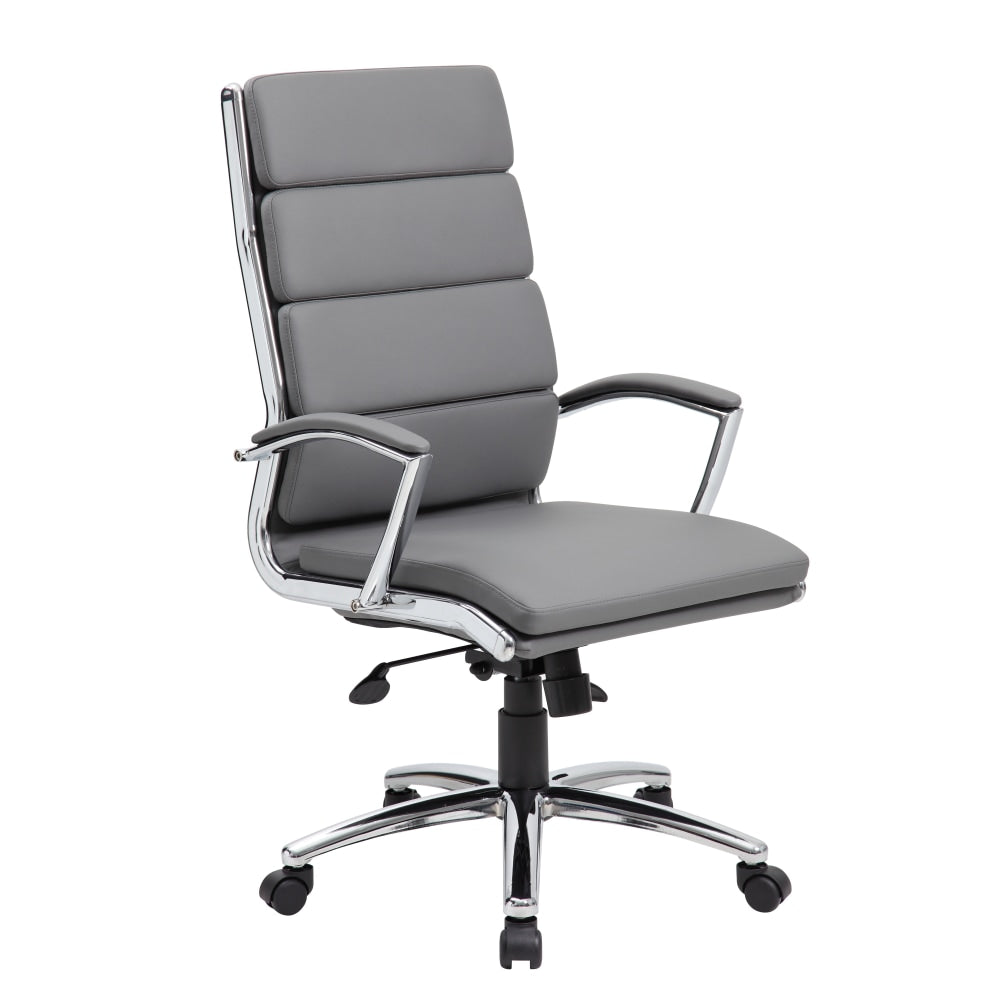 Boss Office Products CaressoftPlus Vinyl Ergonomic High-Back Chair, Gray/Chrome