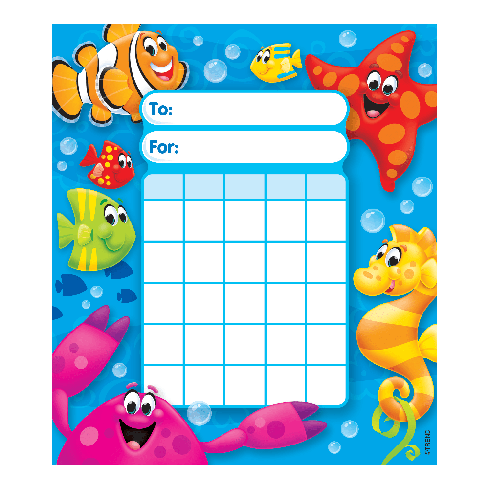 TREND Incentive Pad, Sea Buddies, 5 1/4in x 6in, Assorted Colors, Pad Of 36 Charts