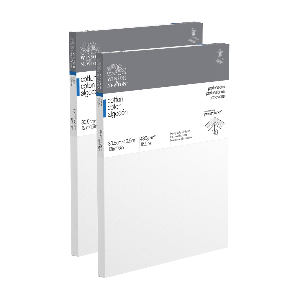 Winsor & Newton Professional Cotton-Stretched Traditional Canvases, 16in x 12in, White, Pack Of 2