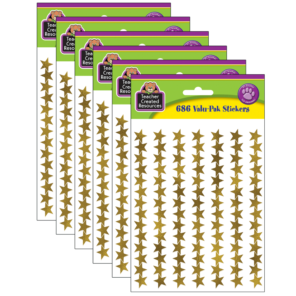Teacher Created Resources Gold Foil Star Stickers, 686 Stickers Per Pack, Set Of 6 Packs