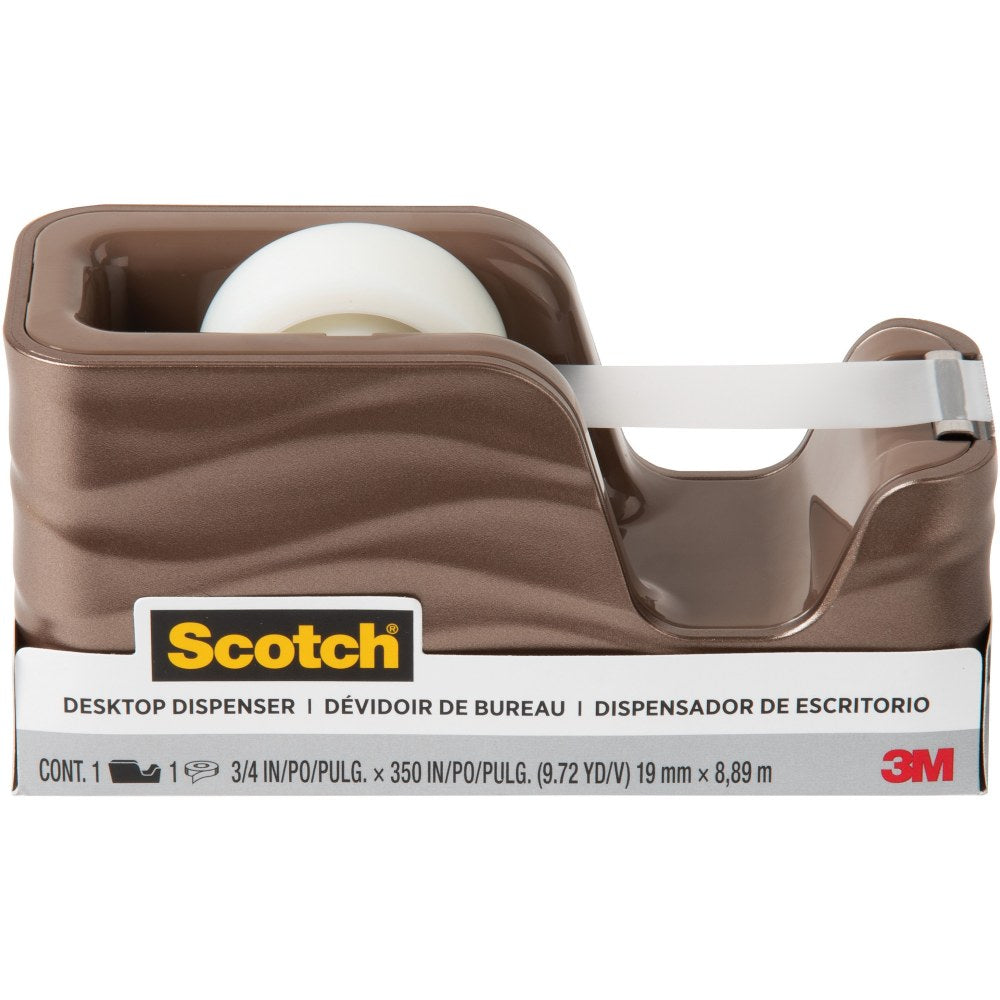 Scotch Wave Desktop Tape Dispenser - 1in Core - Refillable - Impact Resistant, Non-skid Base, Weighted Base - Plastic - Bronze - 1 Each