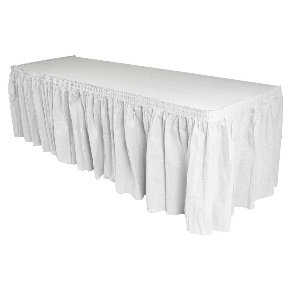Genuine Joe Linen-Like Pleated Table Skirts, 14in x 29in, White