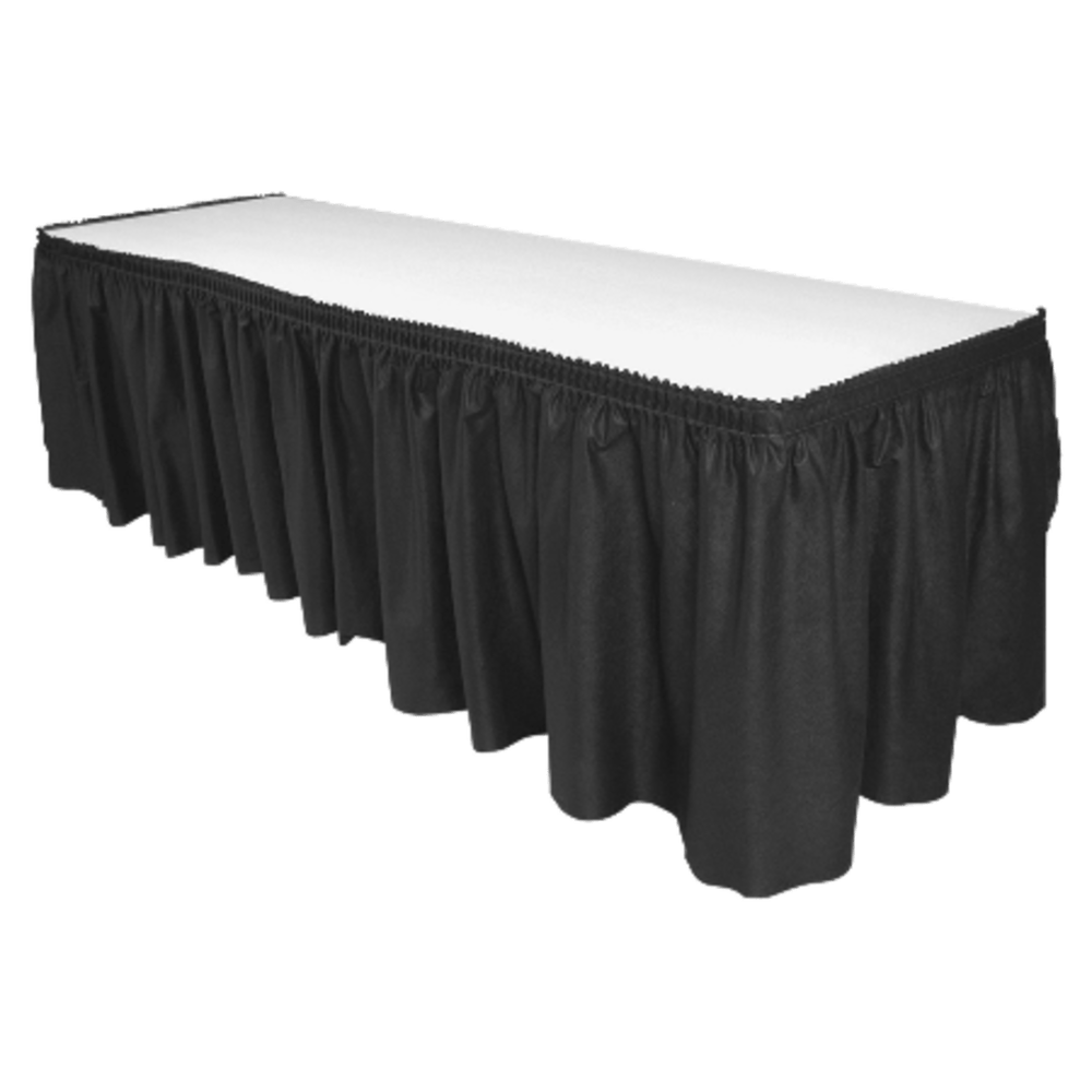 Genuine Joe Linen-Like Pleated Table Skirts, 14in x 29in, Black