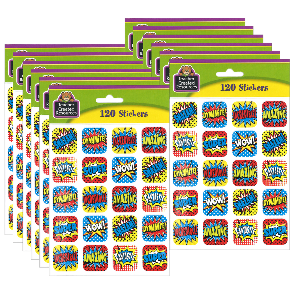 Teacher Created Resources Stickers, Superheroes, 120 Stickers Per Pack, Set Of 12 Packs