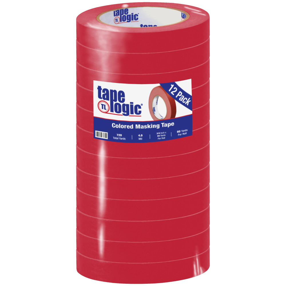 Tape Logic Color Masking Tape, 3in Core, 0.75in x 180ft, Red, Case Of 12