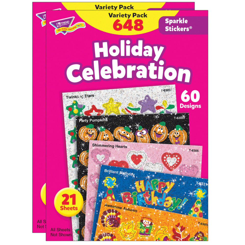 Trend Holiday Celebration Sparkle Stickers, 648 Stickers Per Pack, Set Of 2 Packs