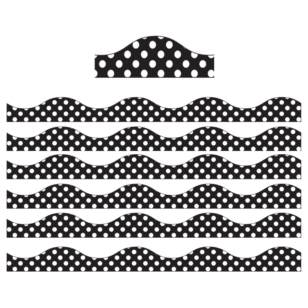 Ashley Productions Magnetic Scallop Border, White Polka Dots, 12ft Per Pack, Set Of 6 Packs