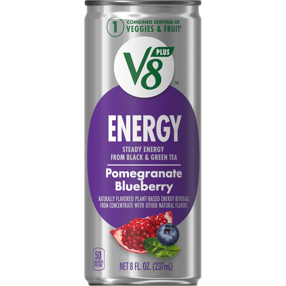 Campbells V8 +ENERGY Pomegranate Blueberry Energy Drinks, 8 Oz, Case Of 24 Drinks