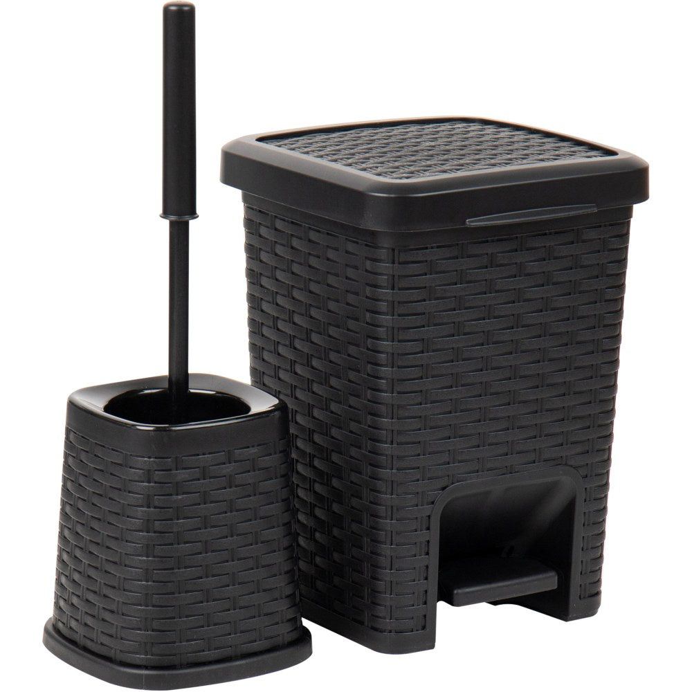 Mind Reader Basket Collection Square Wastepaper Pedal Basket And Toilet Brush Set, Black