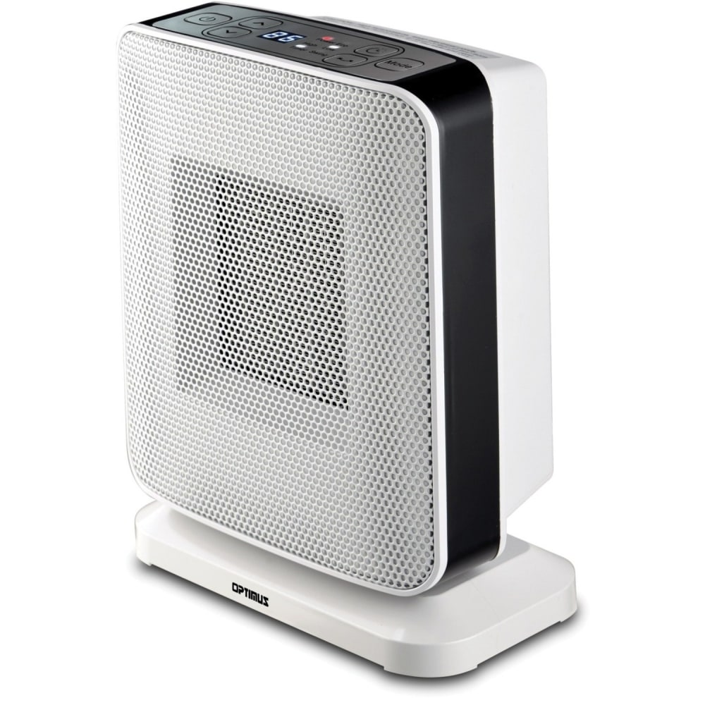 Optimus Portable Oscillation Ceramic Heater w/ Thermostat & LED - Ceramic - Electric - Electric - 500 W to 1500 W - 2 x Heat Settings - 300 Sq. ft. Coverage Area - 1500 W - 120 V AC - 12.50 A - Portable - White