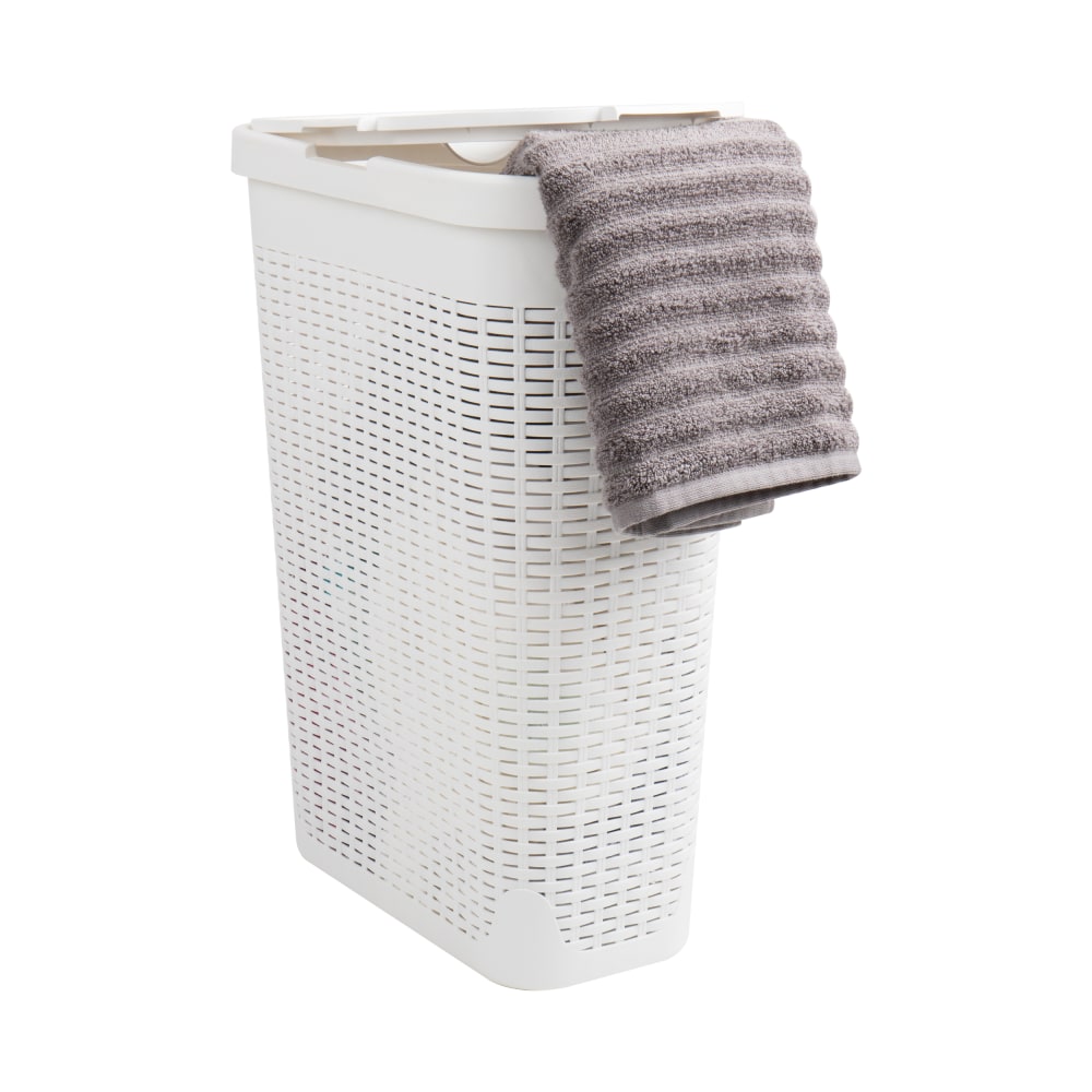 Mind Reader 40L Slim Laundry Hamper Clothes Basket with Lid, 23-1/2in H x 10-52/5in W x 18in D, White