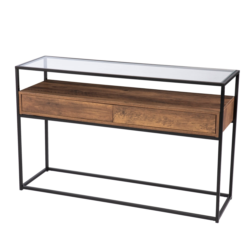 SEI Furniture Olivern Glass-Top Console Table, 30inH x 48inW x 14inD, Black/Natural/Clear