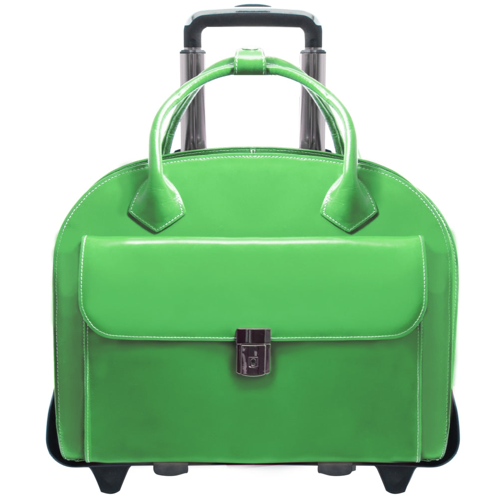 McKlein Glen Ellyn Italian Leather Briefcase With Front Key Lock, Green