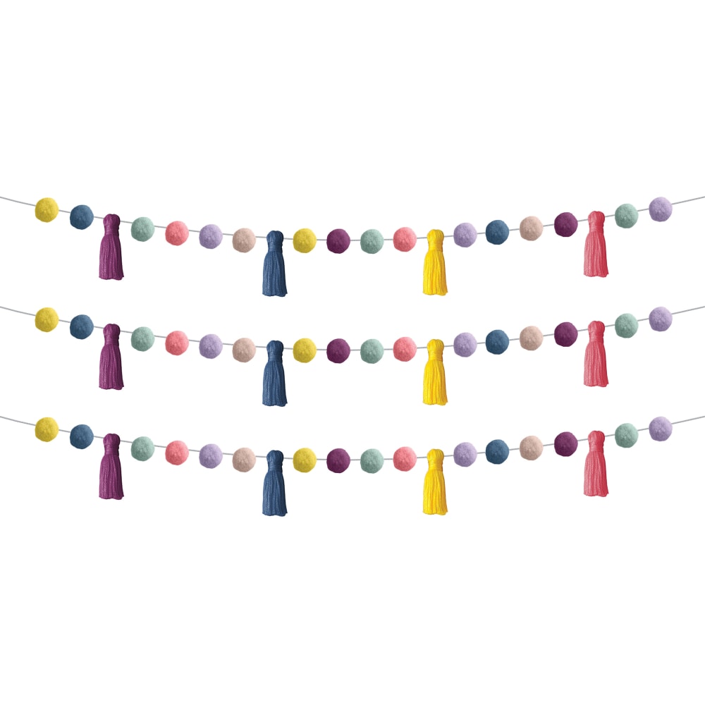 Teacher Created Resources Garlands, Pom-Poms And Tassels, 60in, Pack Of 3 Garlands