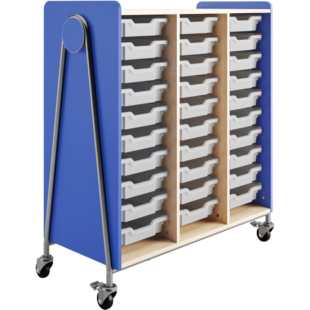 Safco Whiffle Triple-Column 30-Drawer Rolling Storage Cart, 48inH x 43-1/4inW x 19-3/4inD, Spectrum Blue