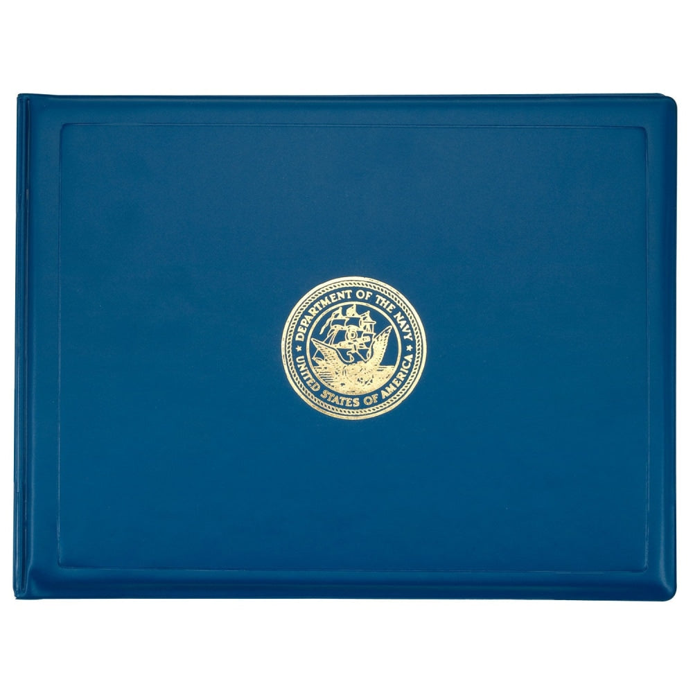 Award Certificate Vinyl Holders, 8 1/2in x 11in, DOD Seal, Navy Blue, Case Of 20 (AbilityOne 7510-07-089-2994CA)