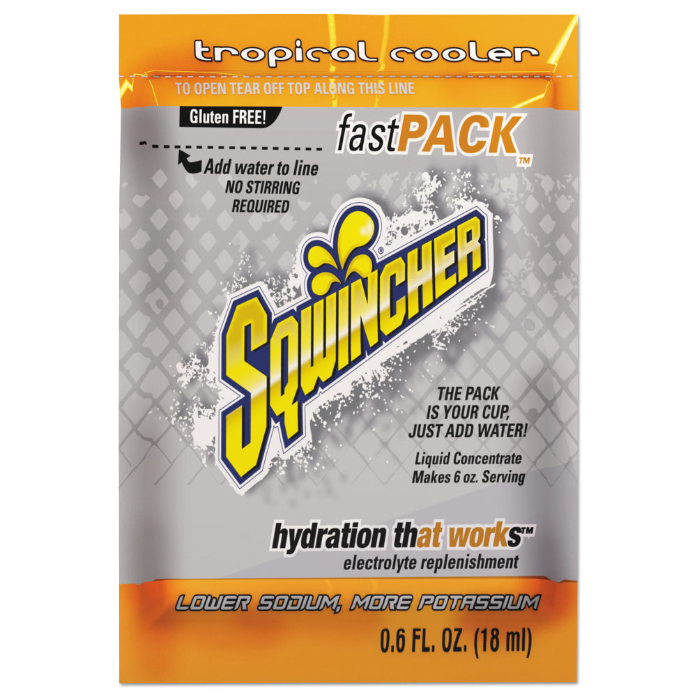 Sqwincher Fast Pack Electrolyte Replenishment Concentrate, Tropical Cooler, 0.6 Oz, Case of 200
