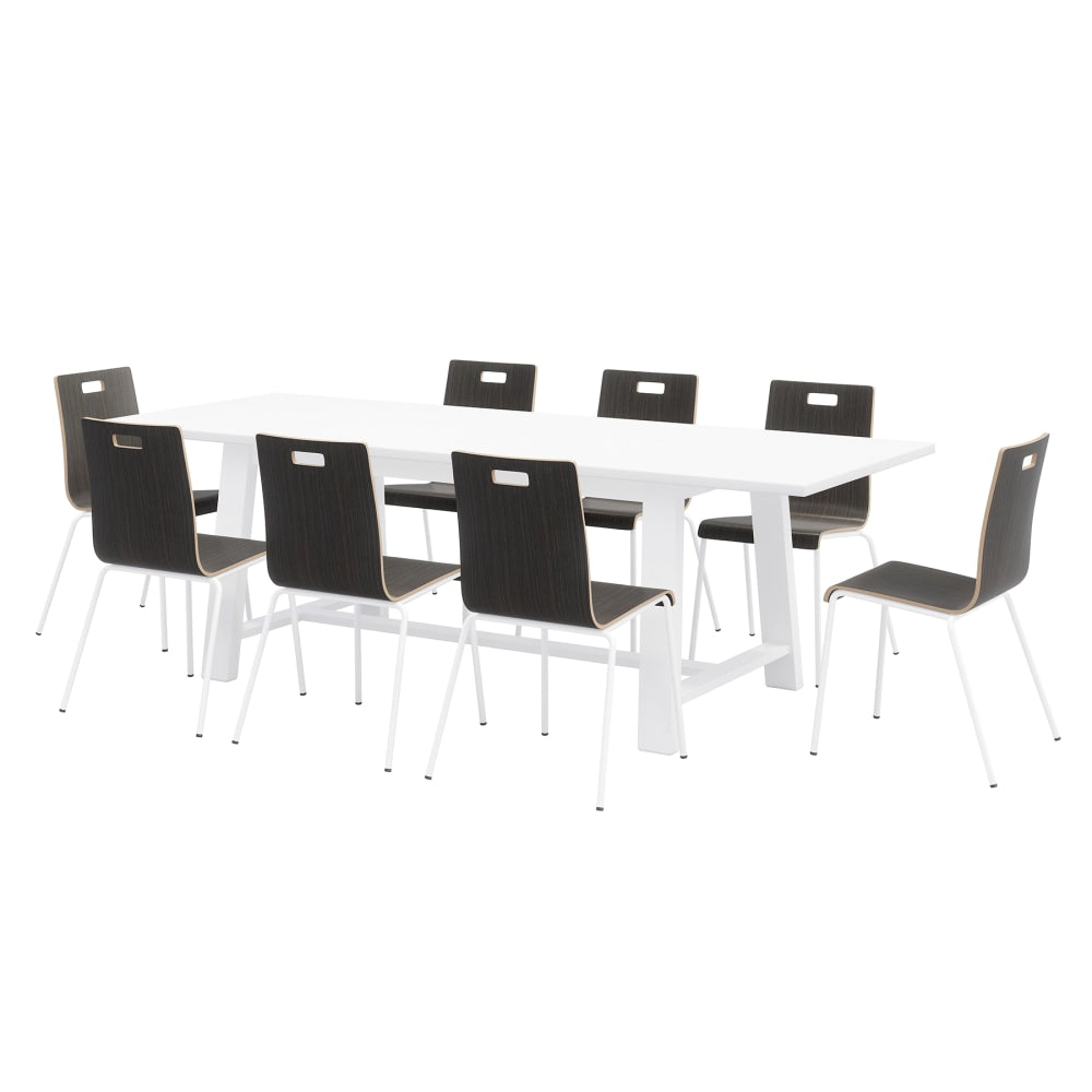 KFI Studios Midtown Dining Table With 8 Chairs, White Table, Espresso/White Chairs