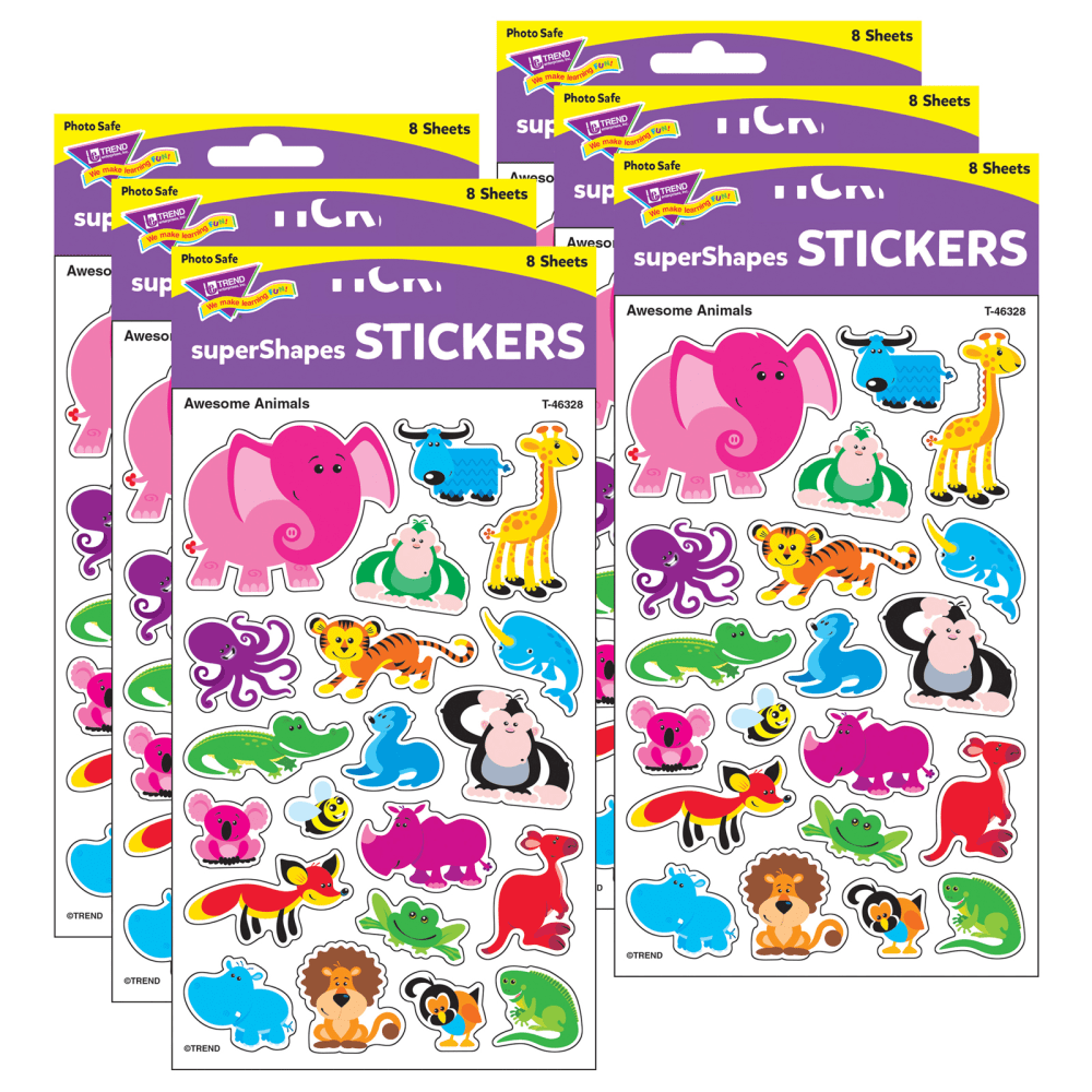 Trend superShapes Stickers, Awesome Animals, 160 Stickers Per Pack, Set Of 6 Packs