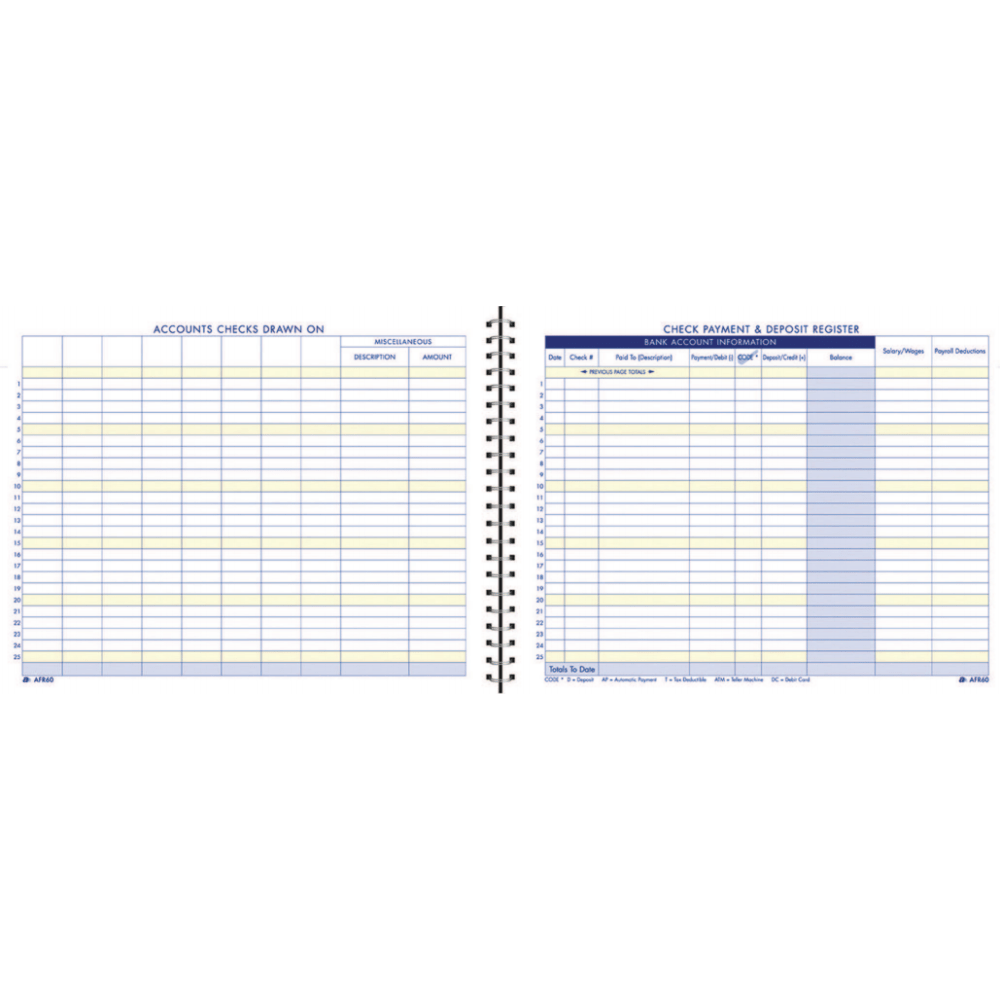 Adams Check Payment And Deposit Register, 8 1/2in x 11in, Blue
