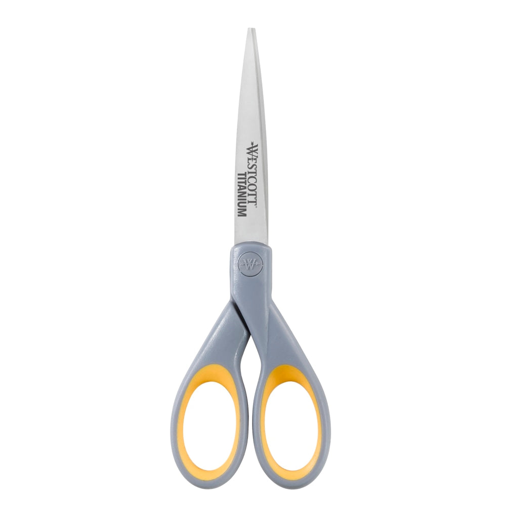 Westcott Titanium Bonded Scissors, 7in, Straight, Gray/Yellow