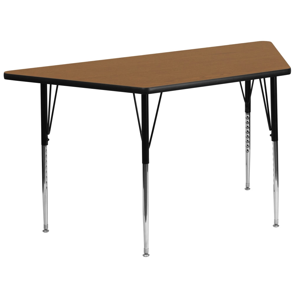 Flash Furniture Trapezoid Activity Table, Standard Height-Adjustable Legs, 29-1/2ft" x 57-1/4ft", Oak