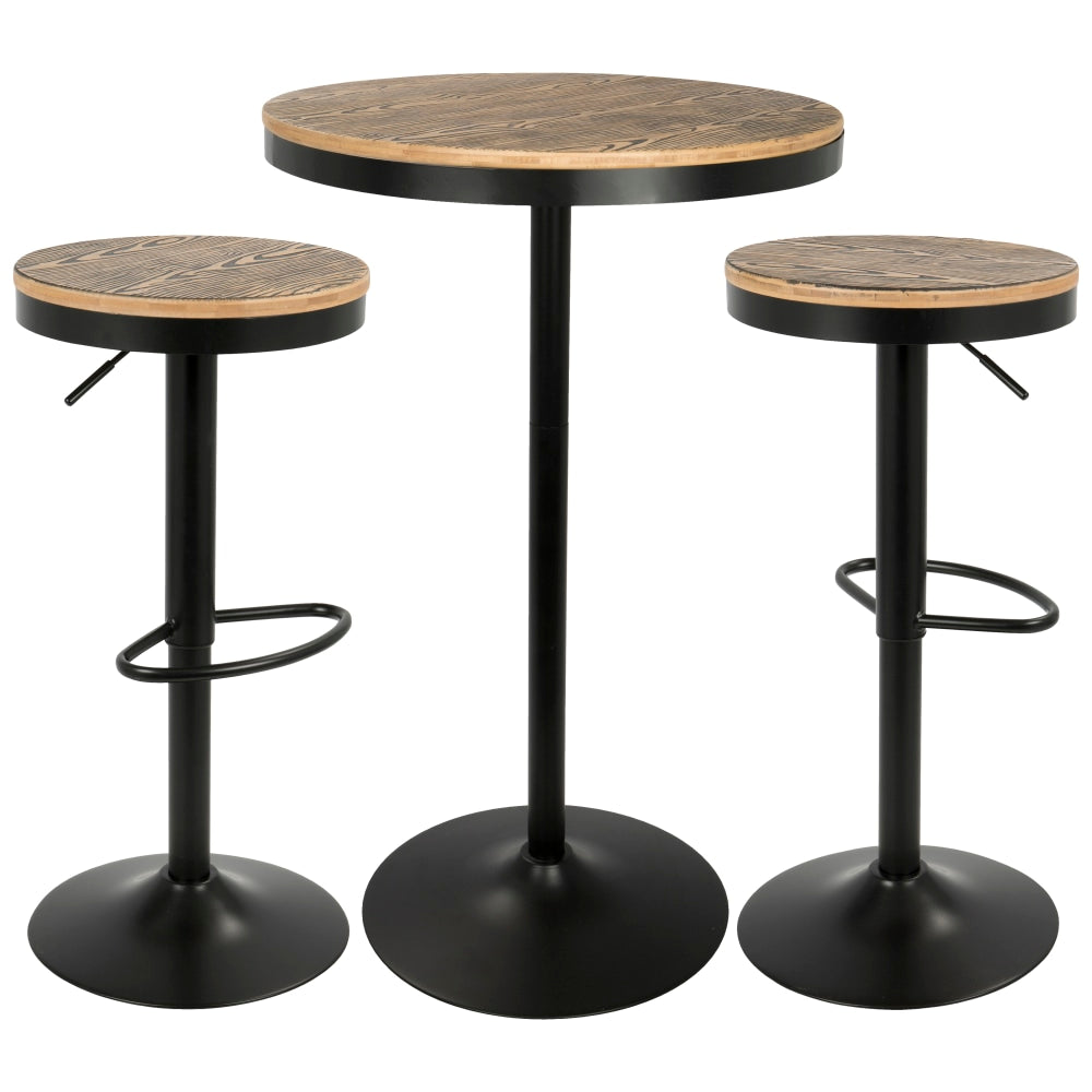 Lumisource Dakota Industrial Farmhouse Table With 2 Bar Stools, Black/Brown