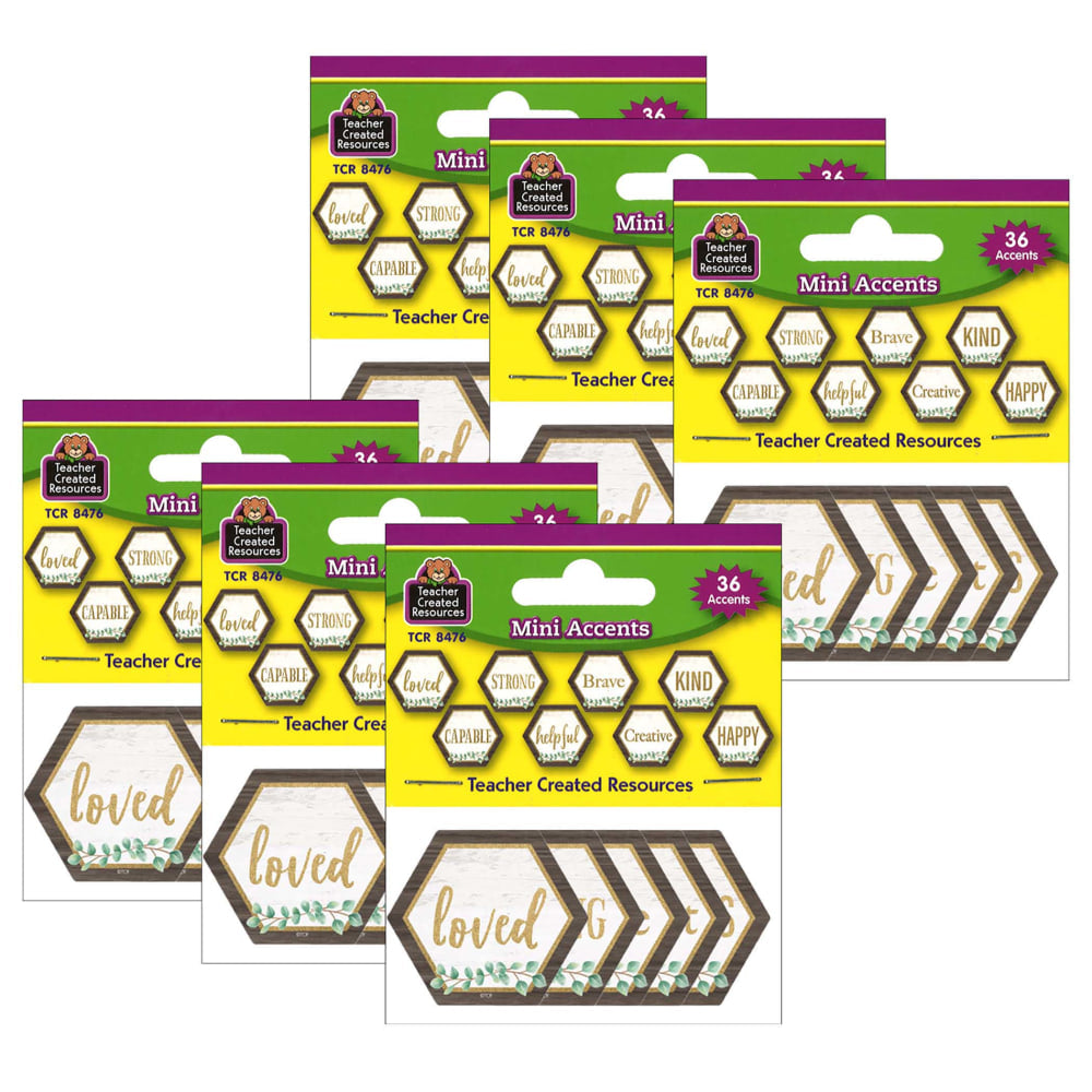 Teacher Created Resources Mini Accents, Eucalyptus Positive Words, 36 Pieces Per Pack, Set Of 6 Packs
