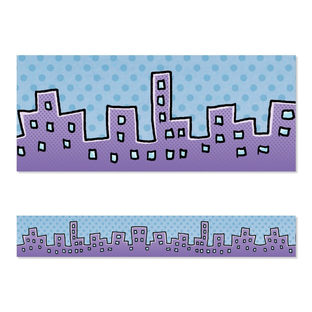 Scholastic Teachers Friend Dog Man Cityscape Trimmers, 2-5/16inH x 36inW, Blue, Pack Of 12 Trimmers