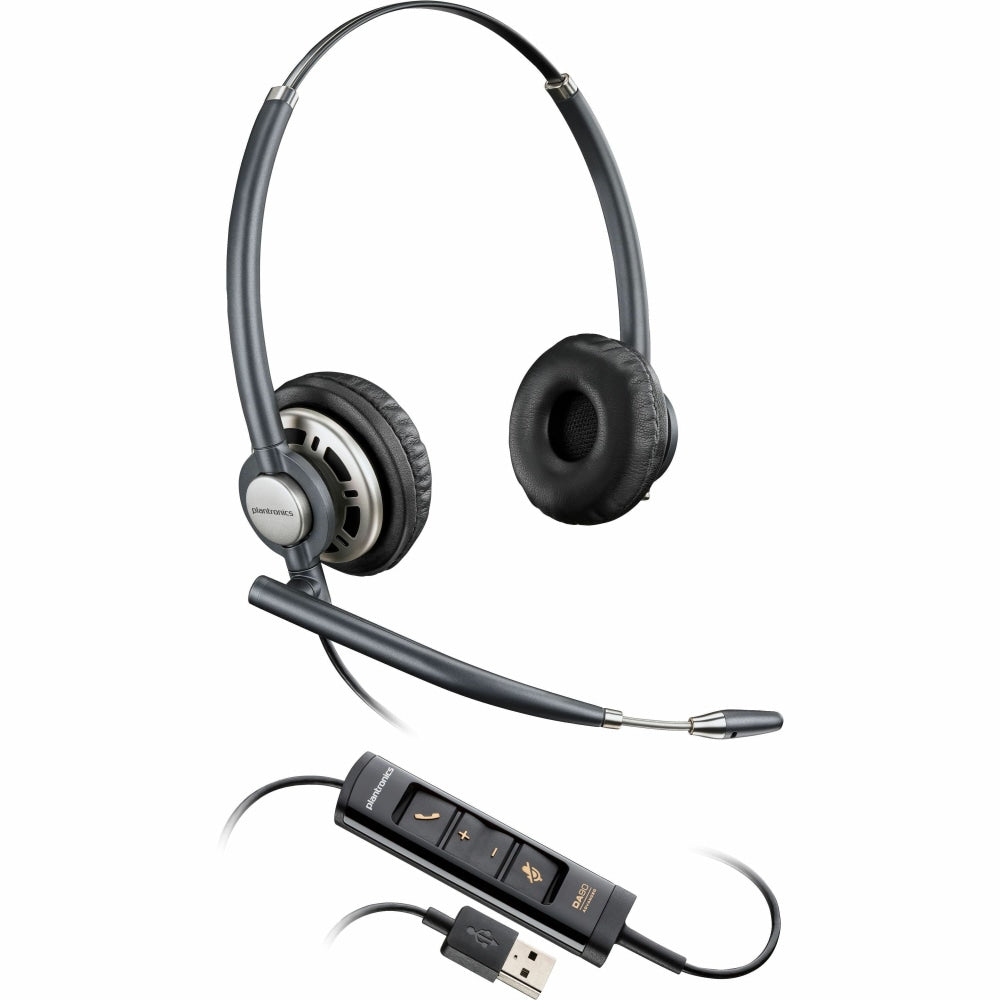 Poly EncorePro 725 USB-A Stereo Headset TAA - Stereo - USB Type A - Wired - On-ear - Binaural - Ear-cup - 2.92 ft Cable - Omni-directional, Noise Cancelling Microphone - Noise Canceling - Black - TAA Compliant