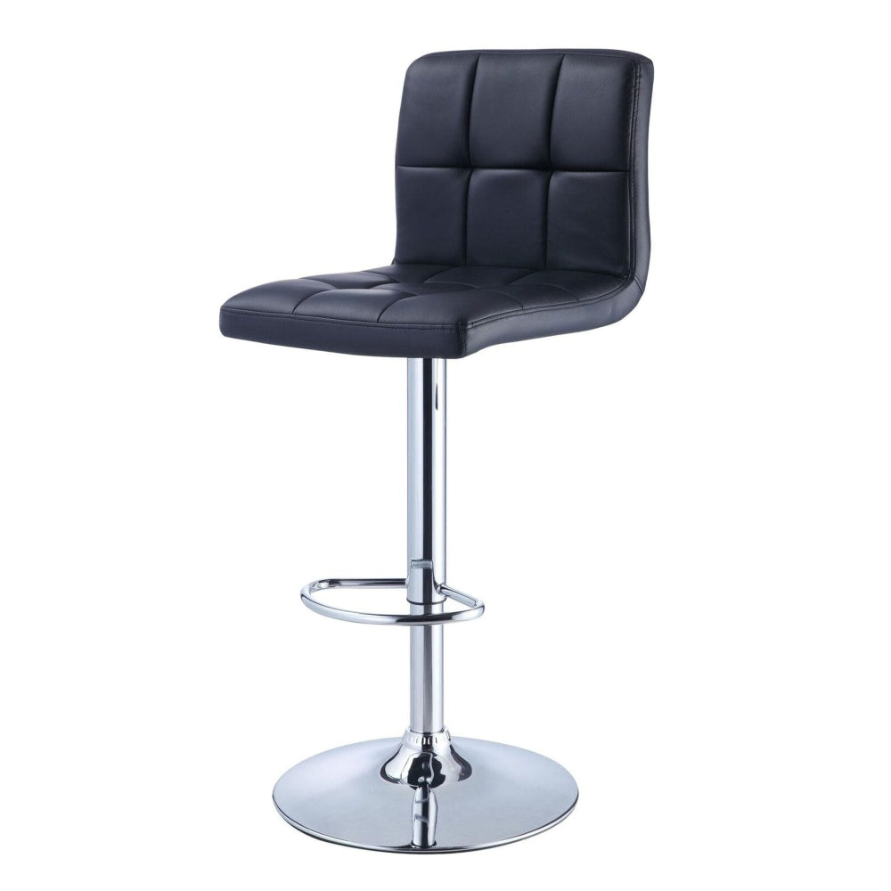 Powell Quilted Faux Leather Bar Stool, Black/Chrome