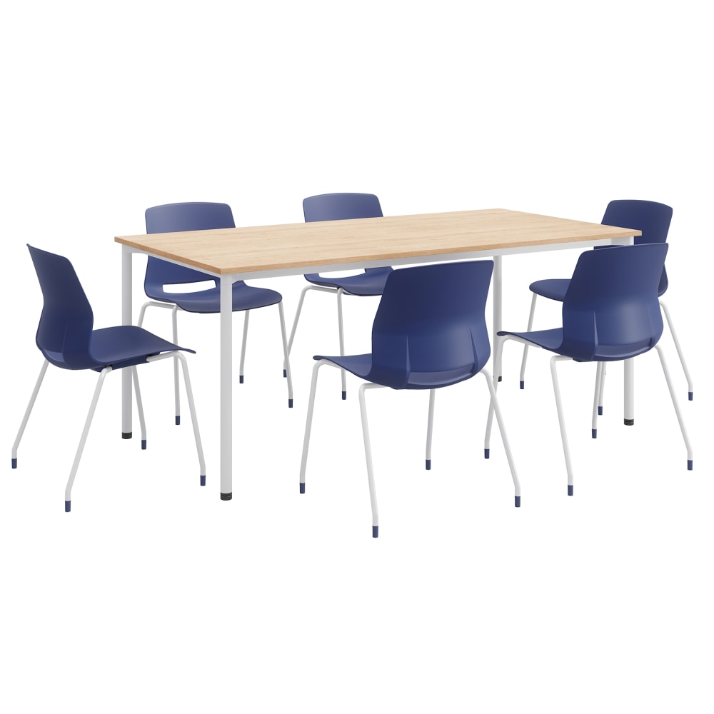 KFI Studios Dailey Table Set With 6 Poly Chairs, Natural Table/Navy Chairs