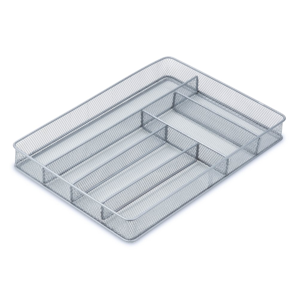 Honey-Can-Do Steel Mesh Cutlery Tray, 2inH x 11 1/4inW x 16inD, Gray/Silver