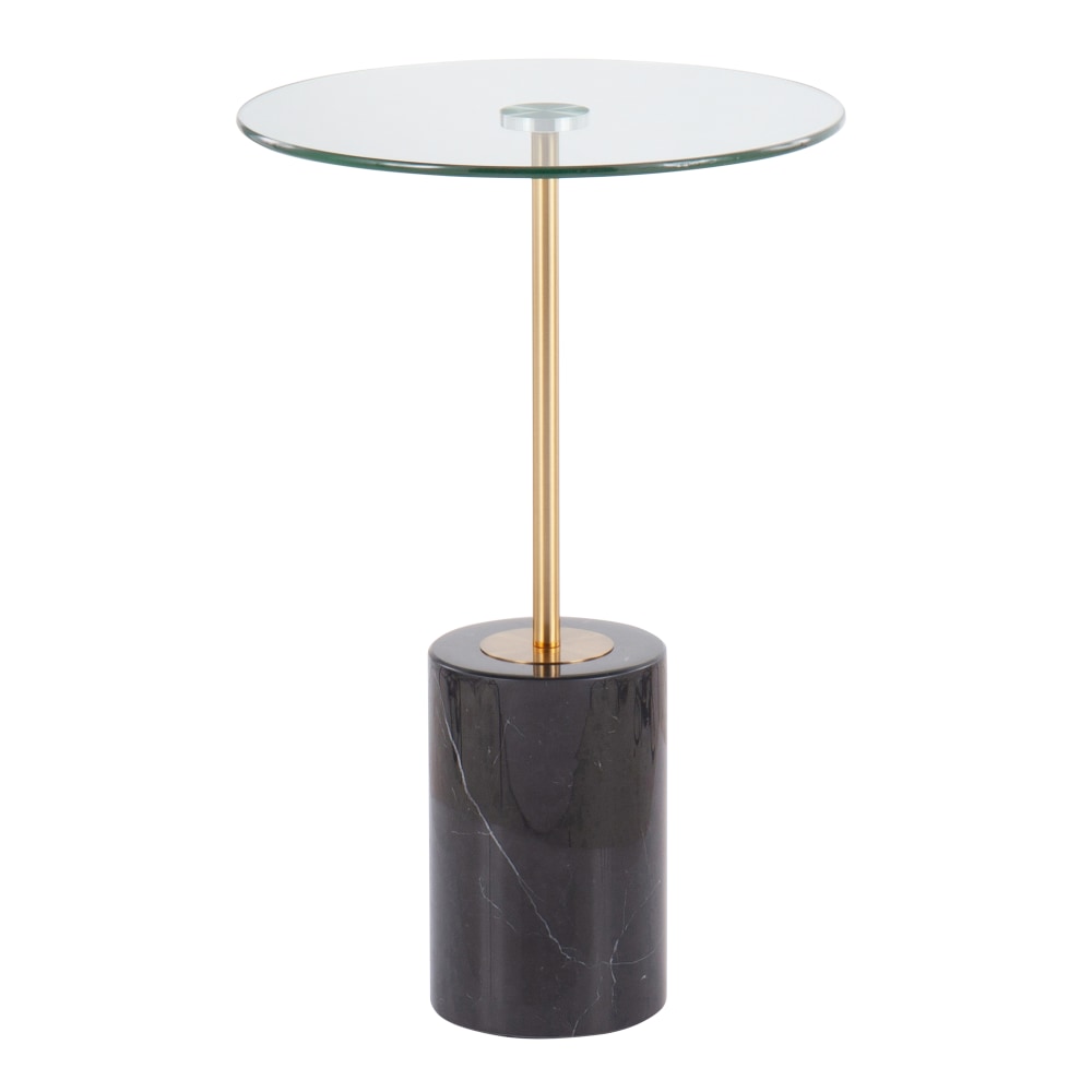 LumiSource Symbol Side Table, 23-1/2inH x 15-3/4inW x 15-3/4inD, Clear/Black Marble/Gold