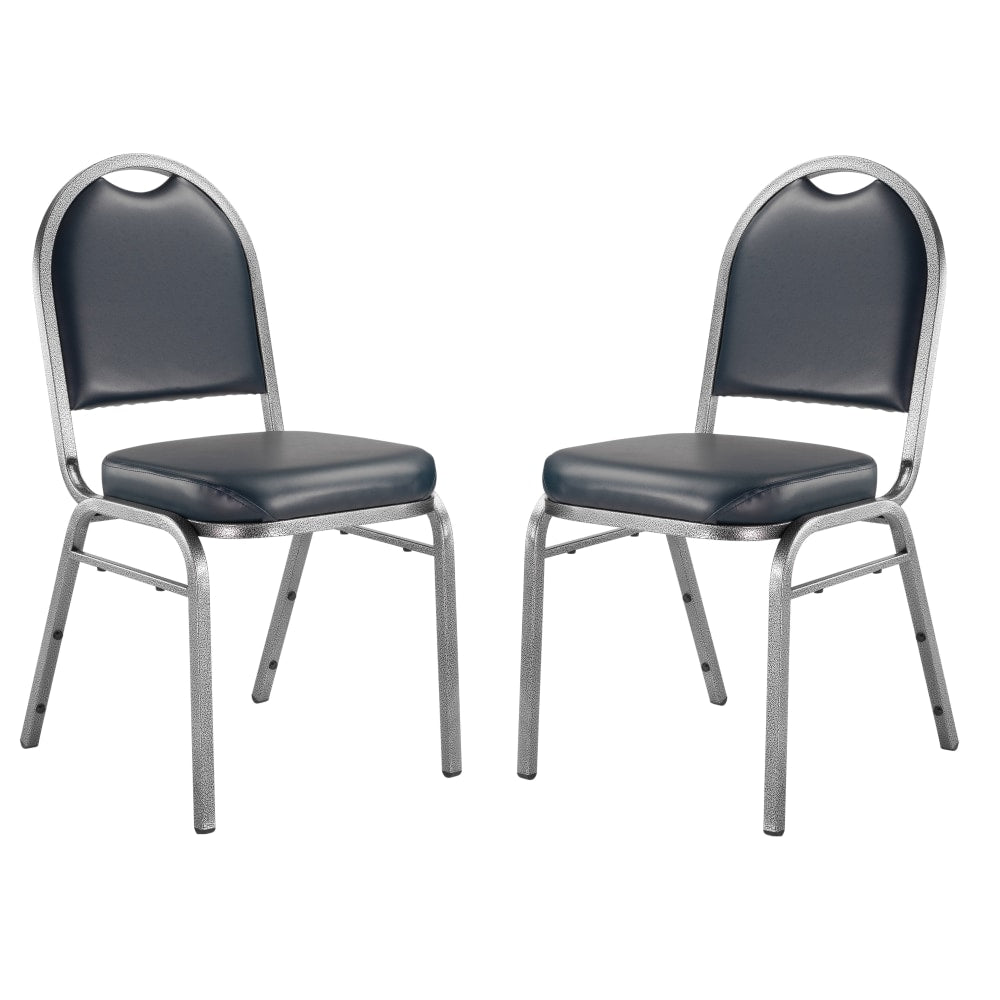 National Public Seating Dome-Back Stacking Banquet Chairs, Vinyl, Midnight Blue/Silvervein, Set Of 2