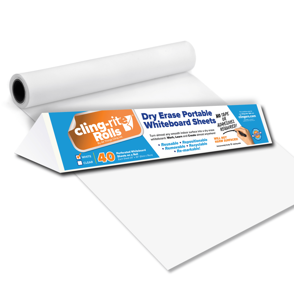 Clingers Cling-rite Dry-Erase Sheet Economy Roll, 20in x 100ft, White