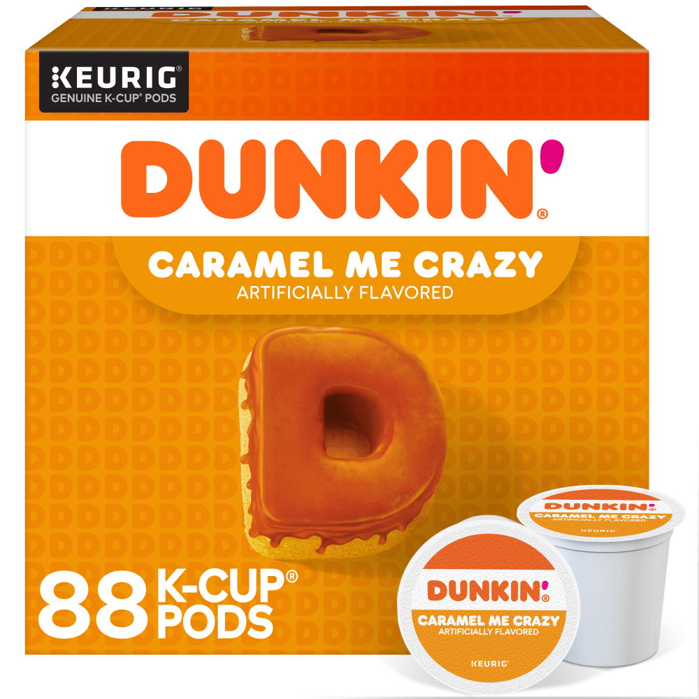 Dunkin Donuts Coffee K-Cup Pods, Caramel Me Crazy, Medium Roast, 22 Pods Per Box, Set Of 4 Boxes