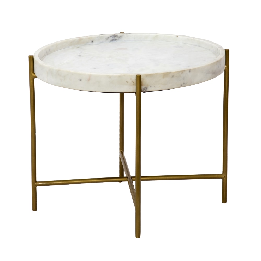 Coast to Coast Diane Round Side/End Table, 21inH x 24inW x 24inD, Katelyn White/Gold