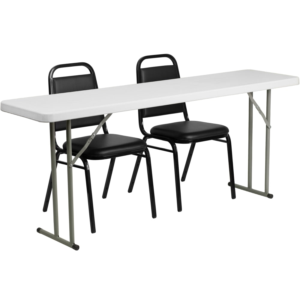 Flash Furniture Plastic Folding Training Table with 2 Trapezoidal-Back Stack Chairs, 29inH x 72inW x 18inD, Black/White
