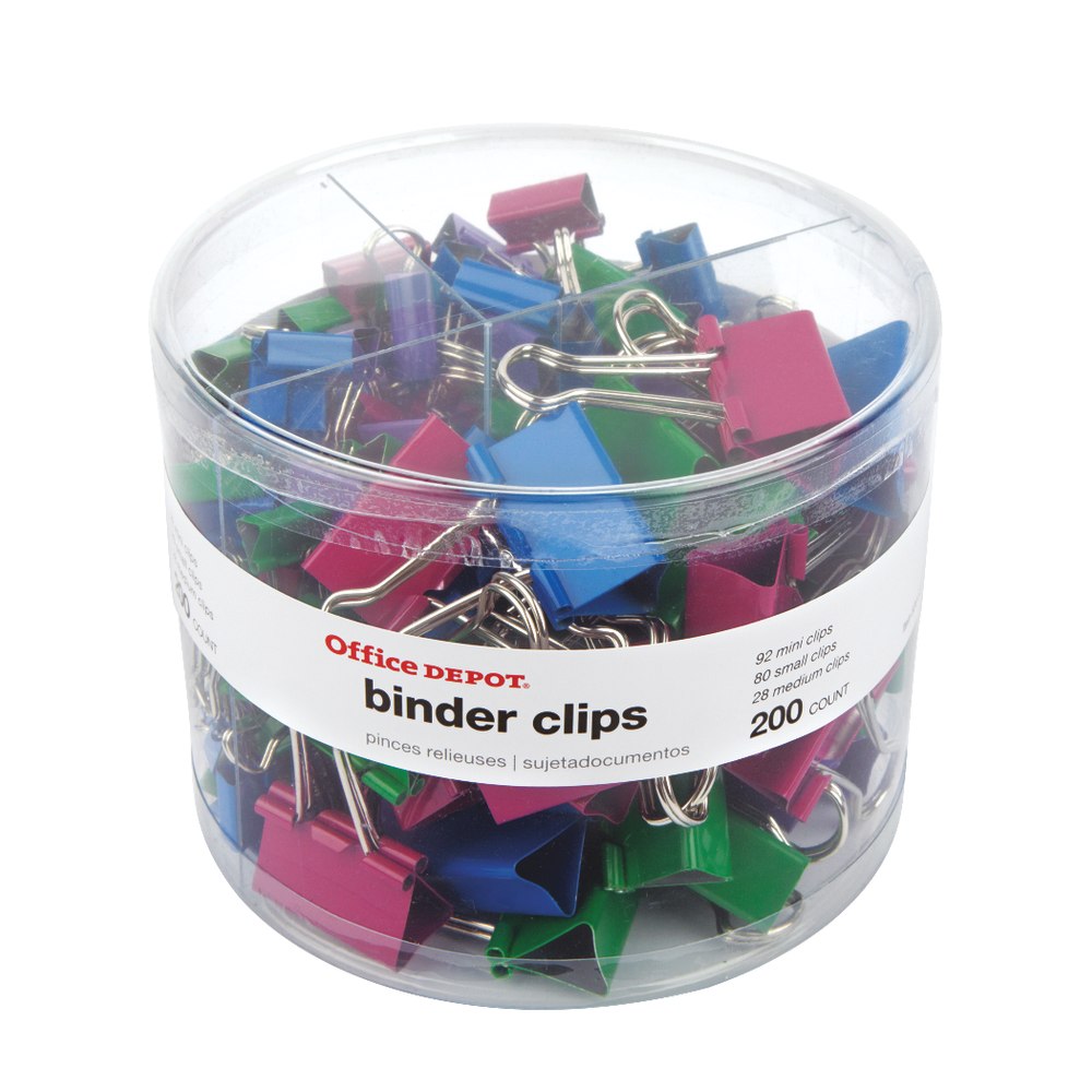 Office Depot Brand Binder Clip Combo Pack, Assorted Sizes, Assorted Colors, Pack Of 200