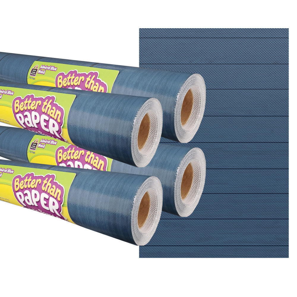 Teacher Created Resources Better Than Paper Bulletin Board Paper Rolls, 4ft x 12ft, Admiral Blue Wood, Pack Of 4 Rolls
