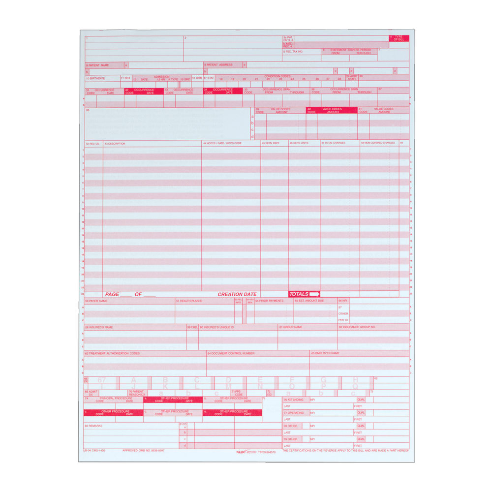 TOPS UB-04 Forms, 1 Part, White, 8 1/2in x 11in, Box Of 2,500