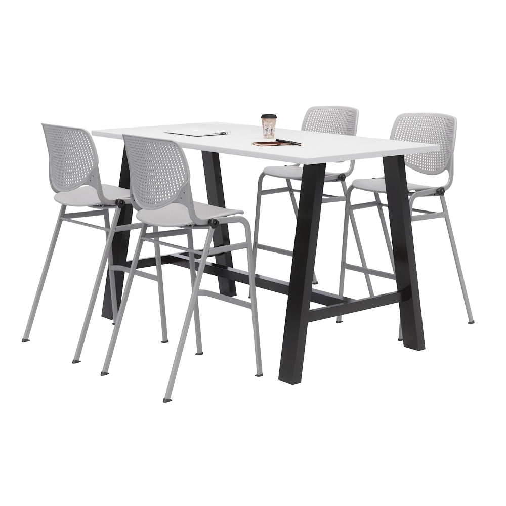 KFI Studios Midtown Bistro Table With 4 Stacking Chairs, 41inH x 36inW x 72inD, Designer White/Light Gray