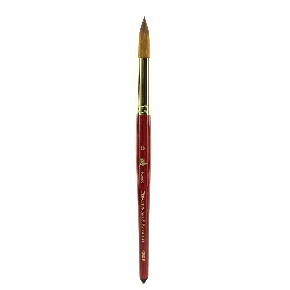 Princeton Series 4050 Heritage Synthetic Sable Watercolor Short-Handle Paint Brush, Size 16, Round Bristle, Sable Hair, Red