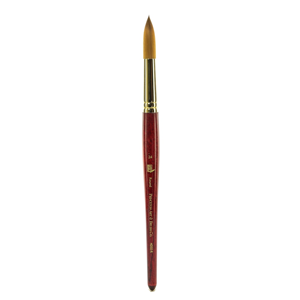 Princeton Series 4050 Heritage Synthetic Sable Watercolor Short-Handle Paint Brush, Size 24, Round Bristle, Sable Hair, Red