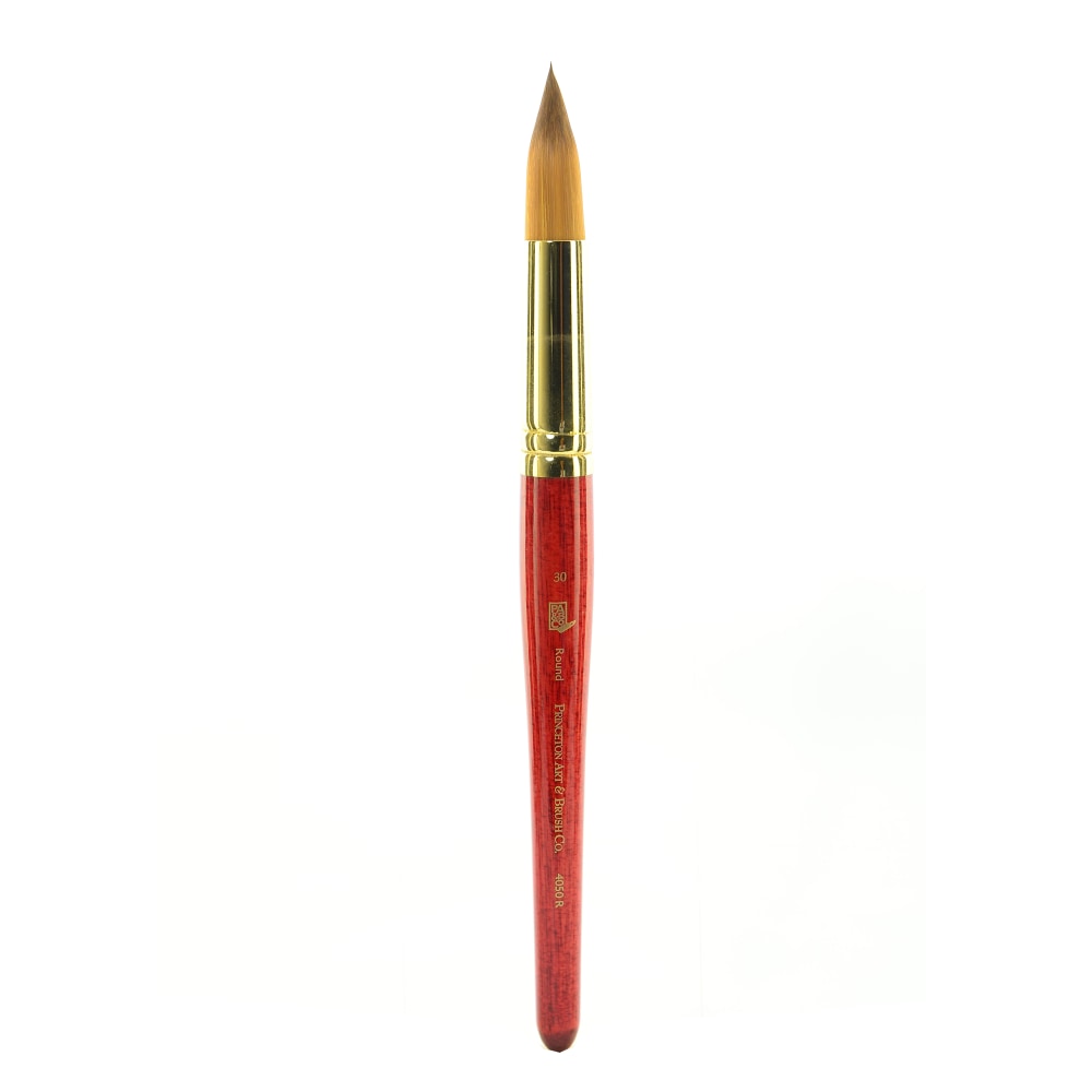 Princeton Series 4050 Heritage Synthetic Sable Watercolor Short-Handle Paint Brush, Size 30, Round Bristle, Sable Hair, Red