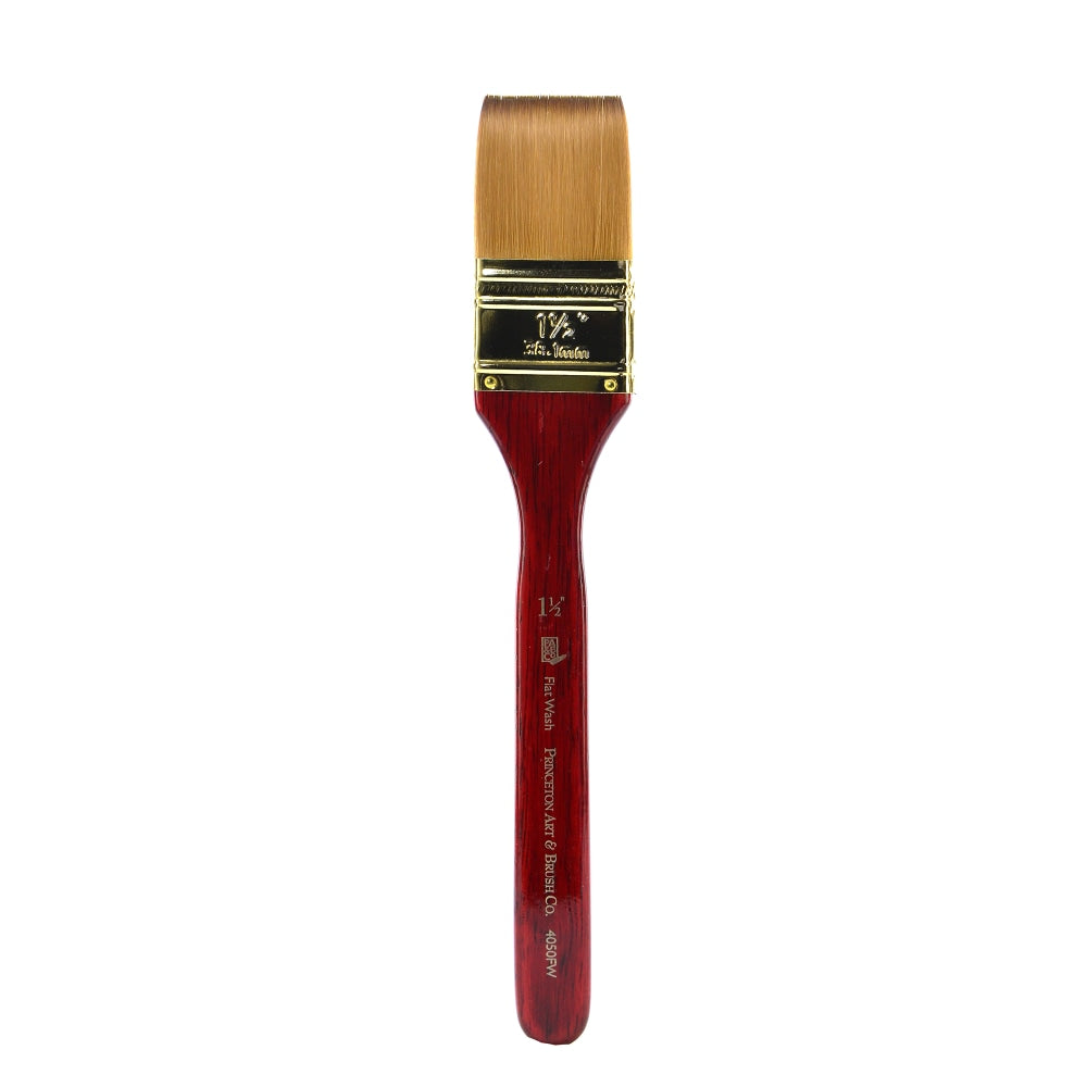Princeton Series 4050 Heritage Synthetic Sable Watercolor Short-Handle Paint Brush, 1 1/2in, Flat Wash Bristle, Sable Hair, Red