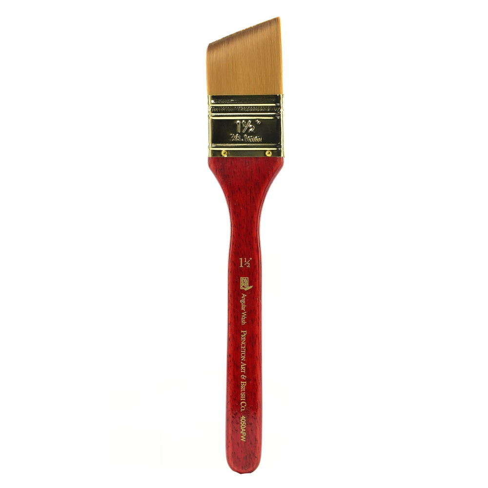 Princeton Series 4050 Heritage Synthetic Sable Watercolor Short-Handle Paint Brush, 1 1/2in, Angular Flat Wash Bristle, Sable Hair, Red