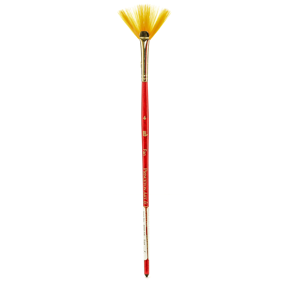 Princeton Series 4050 Heritage Synthetic Sable Watercolor Short-Handle Paint Brush, Size 4, Fan Bristle, Sable Hair, Red