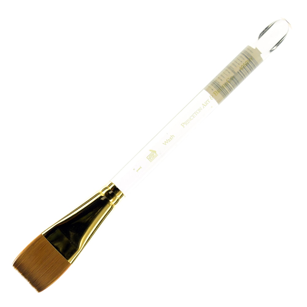 Princeton Series 4050 Heritage Synthetic Sable Watercolor Short-Handle Paint Brush, 1in, Wash Bristle, Sable Hair, Red